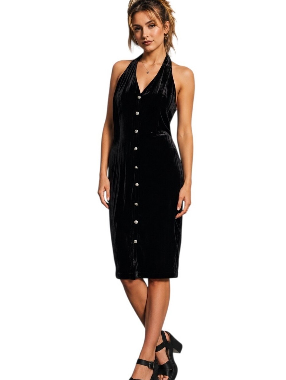 Vintage All That Jazz Velvet Dress Women Small Black Rhinestone 90s